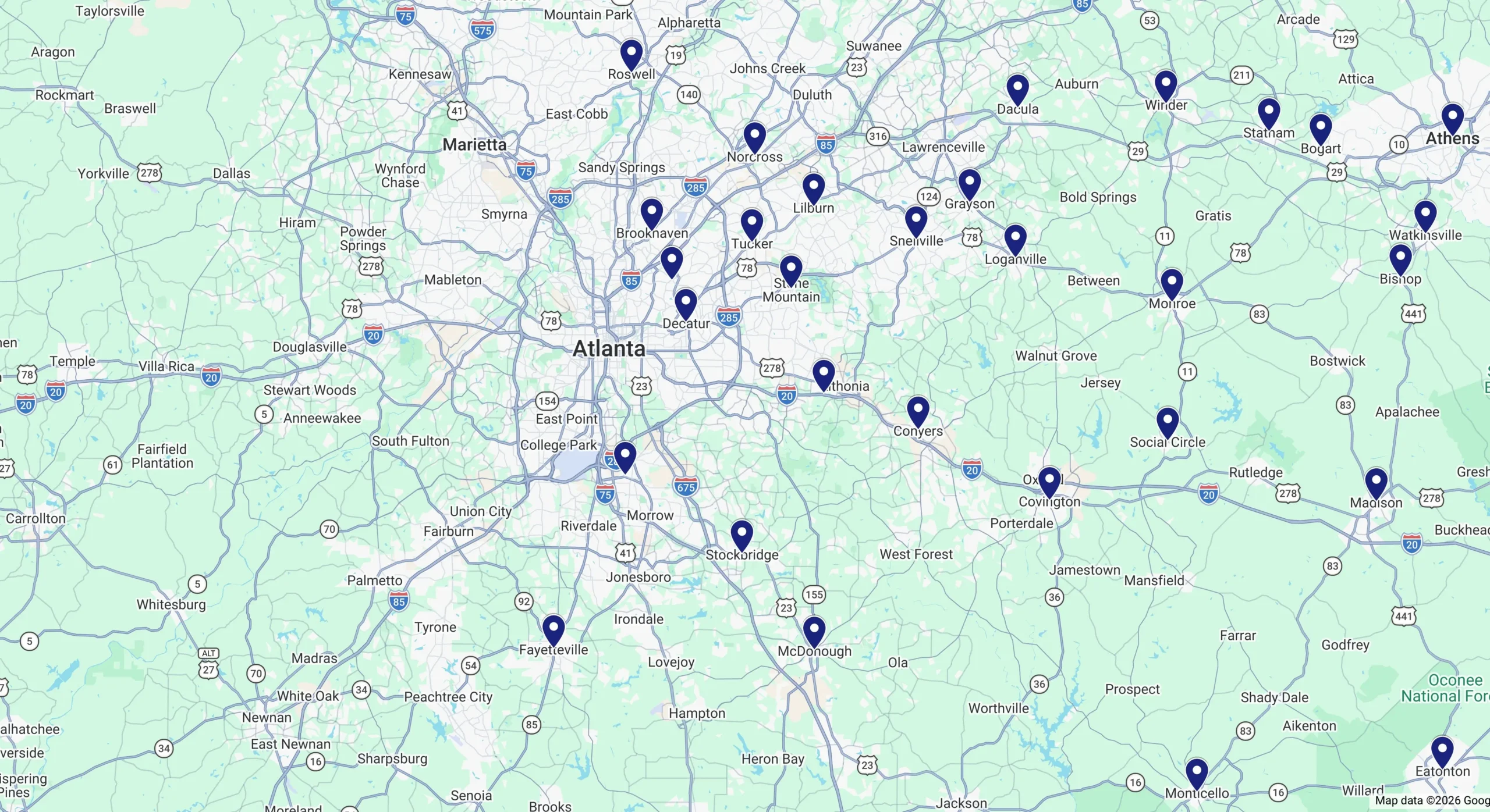 DBM service area map in Metro Atlanta
