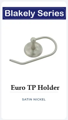 Satin nickel Euro TP (toilet paper) holder from the Blakely Series.