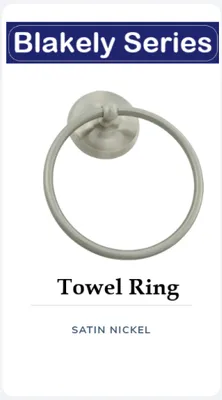 Satin nickel towel ring from the Blakely Series.