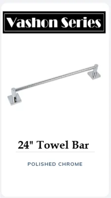 Chrome towel bar from the Vashon Series. It is 24 inches long.