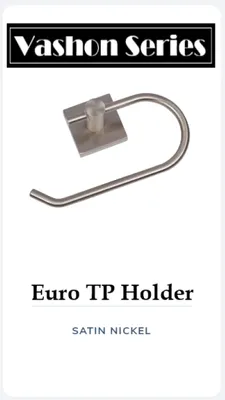 Satin nickel Euro TP holder from the Vashon Series. Silver metal with a square mounting base.