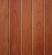 Vertical wooden planks, varying shades of reddish-brown.