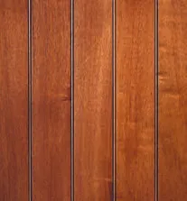 Vertical planks of stained wood, various shades of reddish-brown.